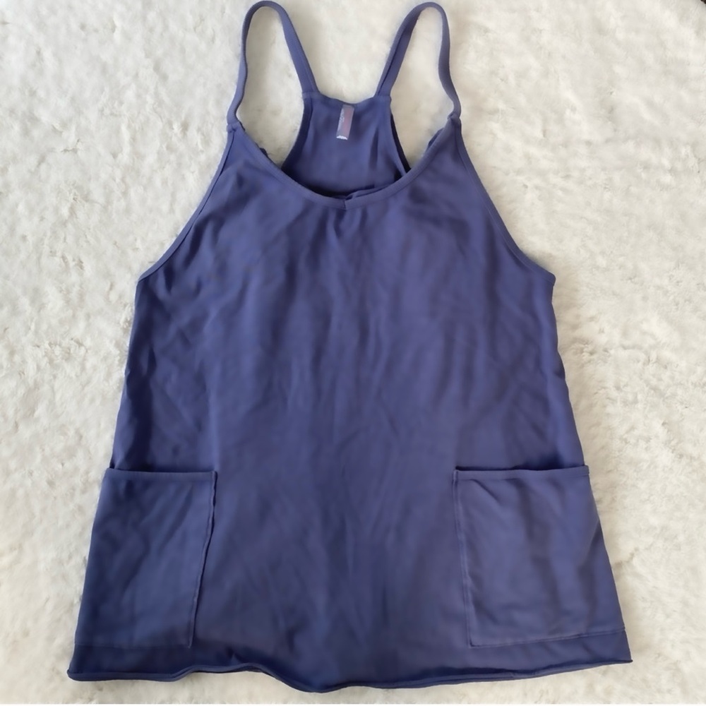 FREE PEOPLE MOVEMENT HOT SHOT MINI DRESS shorts onesie pocket indigo blue NWOT M - Picture 5 of 16
